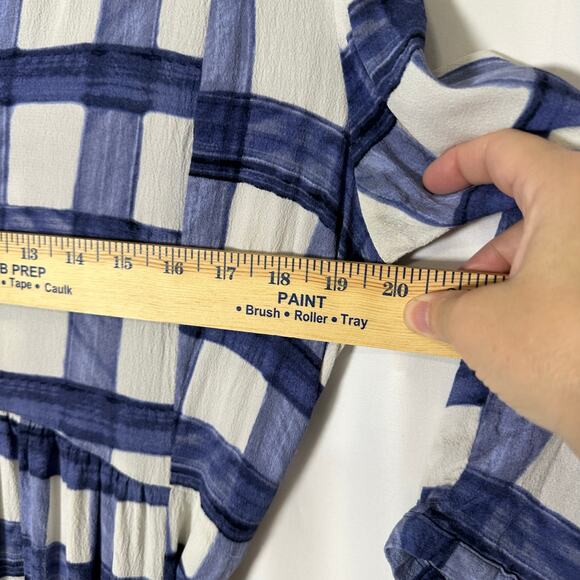 Maeve Anthropologie Blue White Plaid Windowpane Devery Dress Sz L Coastal Preppy - Picture 11 of 12